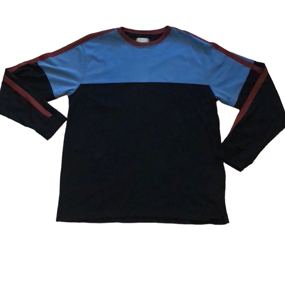 THE TERRITORY AHEAD MENS LONG SLEEVE COTTON COLOR BLOCK SHIRT BLUE RED SIZE M